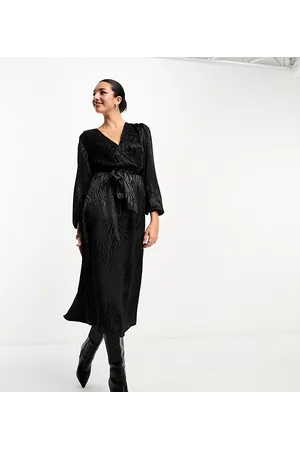 JDY Puff sleeve wrap jacquard midi dress in zebra