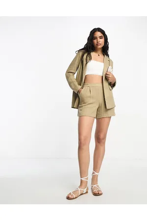 Pimkie Hammered satin shorts co-ord in camel