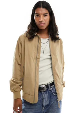 AllSaints Randall harrington leopard lining zip up jacket in beige