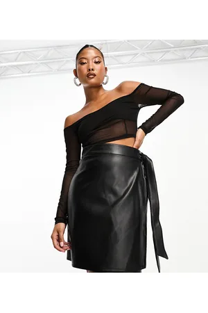 Never Fully Dressed Petite PU wrap mini skirt in