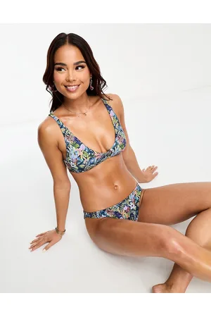 ONIA V neck bikini top in tropical print