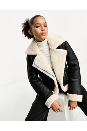 Stradivarius Wrap aviator jacket with contrast borg in