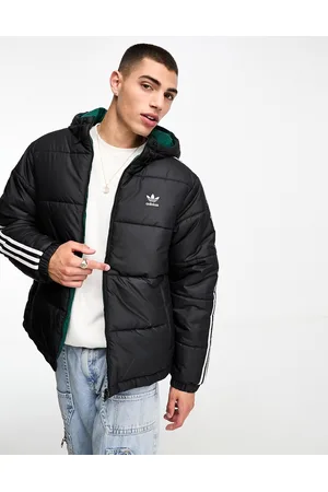 adidas 3 stripe reversible puffer jacket in and green