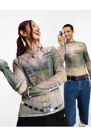 COLLUSION X TAMMY long sleeve printed mesh top with hot fix