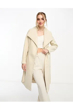 VERO MODA Waterfall collar belted midi coat in cream