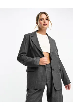 Pull&Bear Pinstripe oversized blazer co-ord in dark