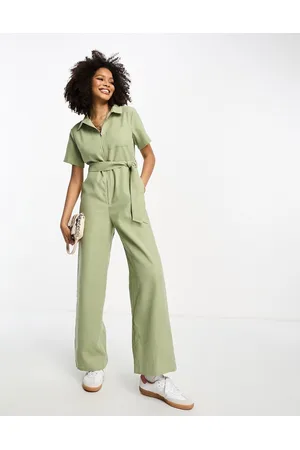 Lola May Utility zip detail jumpsuit in khaki