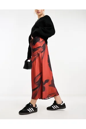 ASOS Satin bias midi skirt in large scale burgundy floral