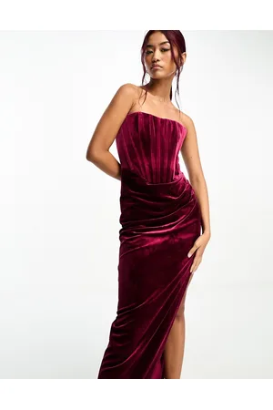Bardot Velour midi dress in burgundy