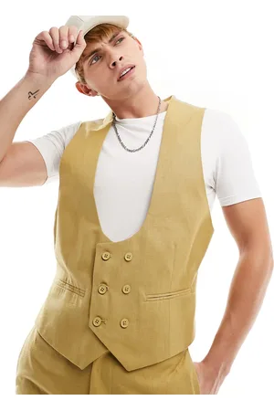 ASOS Racerback suit waistcoat in slubby texture in stone