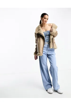 Stradivarius Aviator jacket with contrast piping in vintage tan