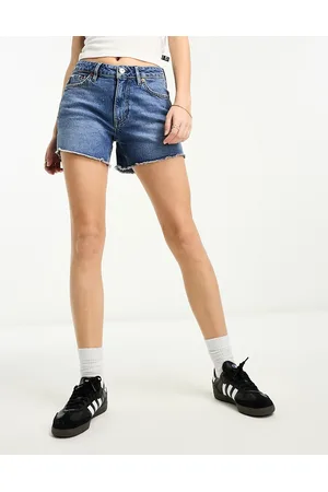 Superdry Vintage mid rise slim shorts in mid wash