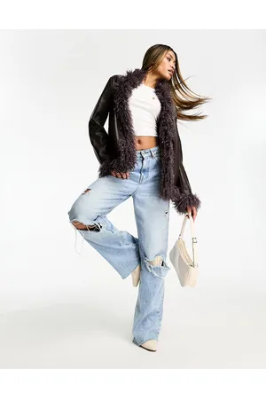 Jayley Faux suede shaggy collar short jacket in