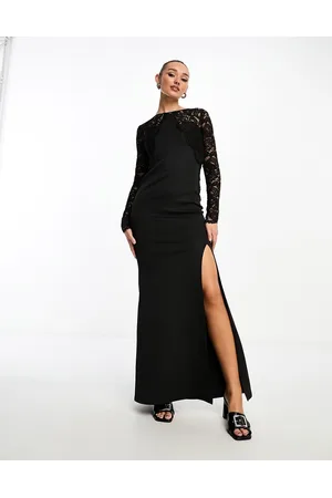 TFNC Long sleeve maxi dress with lace insert in