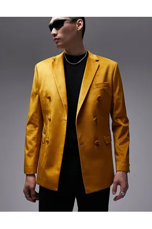 Topman Skinny double breasted velvet blazer in