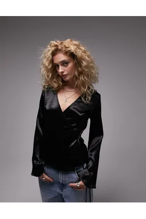 Topshop Textured satin wrap blouse in