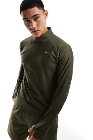 PUMA Running Evolve 1/4 zip sweatshirt in khaki