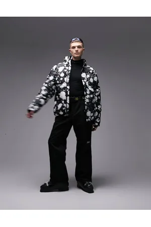 Topman Sno hooded puffer jacket in mono splodge
