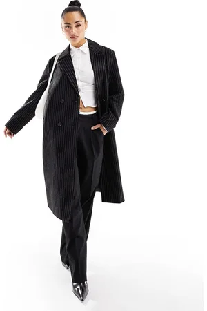 ONLY Longline double breasted wool coat in pinstripe