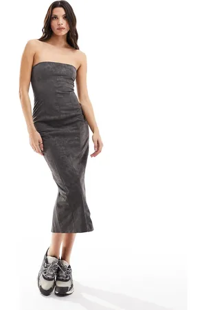 Bershka Bandeau faux suede bodycon midaxi dress in