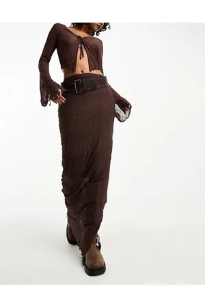 ASOS Co-ord crushed tube maxi skirt in chocolate