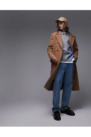 Topman Double breasted overcoat in camel