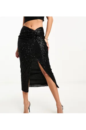 In The Style Exclusive twist front sequin midi skirt in