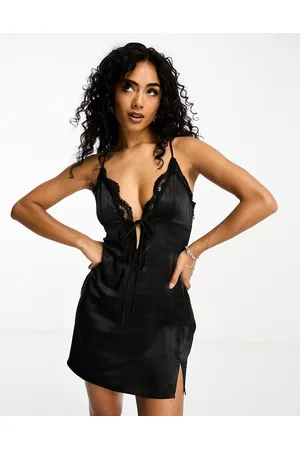 4th & Reckless Satin lace trim tie front mini dress in