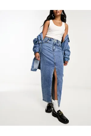 ASOS Denim maxi skirt with split hem in midwash
