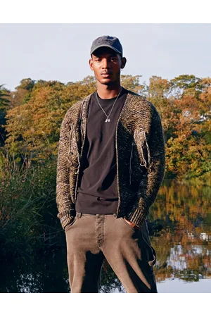 Topman Craft frayed cardigan in khaki