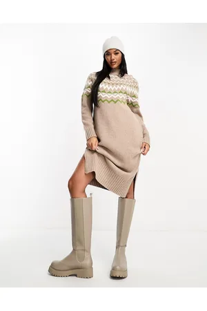 Barbour Chesil knit long sleeve turtle neck midi dress in light