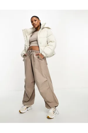 Sixth June Oversize crinkle puffer coat in off