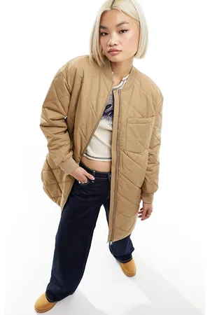 VERO MODA Longline quilted coat in taupe