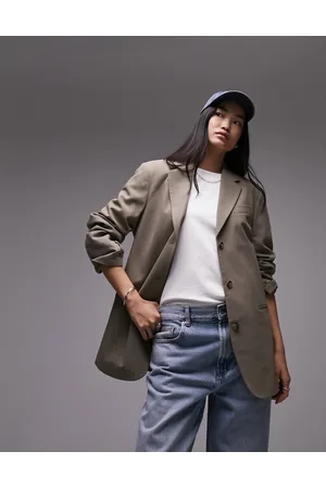 Topshop Co-ord oversized strong shoulder blazer in dark stone