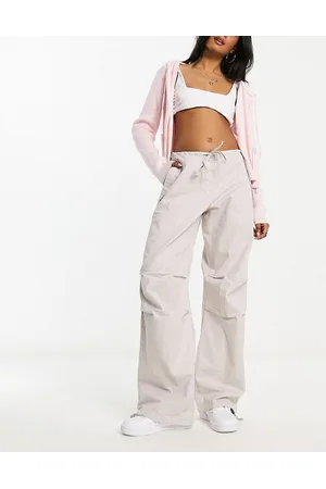 Pull&Bear Nylon cargo parachute trousers in stone
