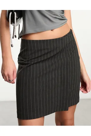 ONLY High waisted tailored mini skirt in charcoal pinstripe