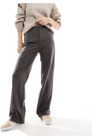 Pull&Bear High waisted tailored straight leg trouser in dark