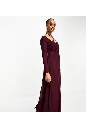 TFNC Halter neck long sleeve maxi dress with cut out details in plum