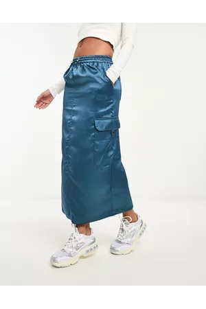 River Island Satin cargo midi skirt in mid