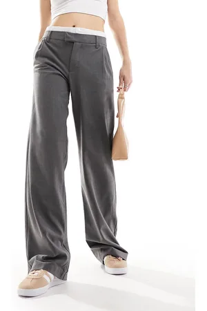 Pull&Bear Boxer waistband tailored trouser in charcoal