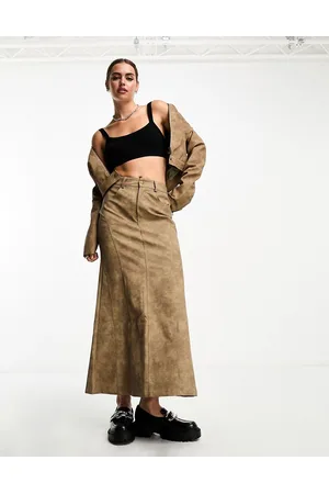 Bailey Rose 90s maxi skirt in mocha faux leather co-ord