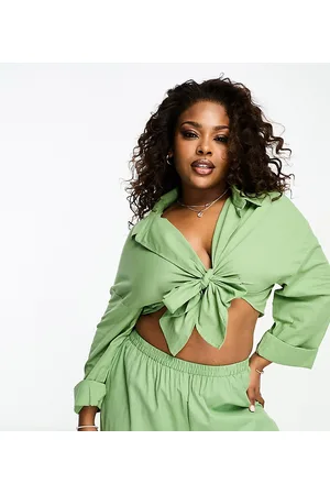 Esmée Esmee Plus beach loose fit tie front shirt co-ord in sage