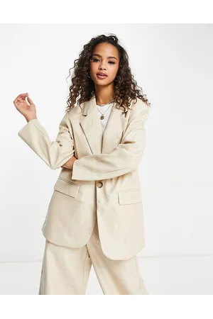 VERO MODA Tailored leather look suit blazer in cream