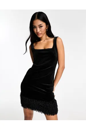 New Look Square neck velvet mini dress in