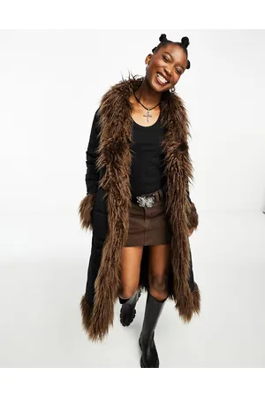 Native Youth Longline cocoon puffer coat in with brown faux fur trim