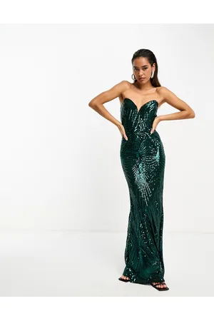 TFNC Sequin bandeau maxi dress in emerald