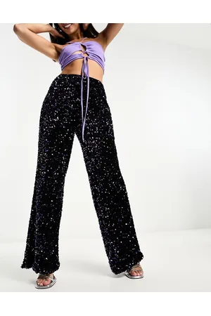 Extro & Vert Wide leg slouchy velvet trousers in rainbow