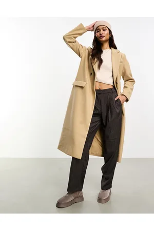 VILA Double breasted formal maxi coat in sand