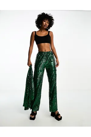 Extro & Vert Wide leg sequin cargo trousers co-ord in emerald