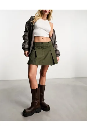 MANGO Pleat mini skirt in khaki
